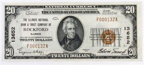 1929 Ty.1 $20 National Currency Note - The Illinois National Bank & Trust of Rockford, Illinois.