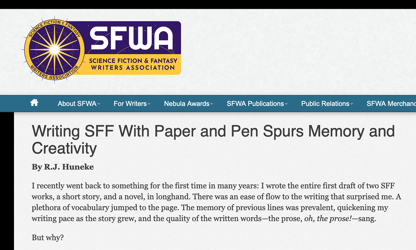 sfwa, r.j. huneke, writing, writing pen, sff, scifi, study, the Science Fiction and Fantasy Writers Association 