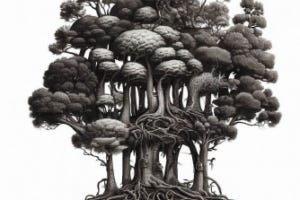 A hypothetical fractal forest generated with AI