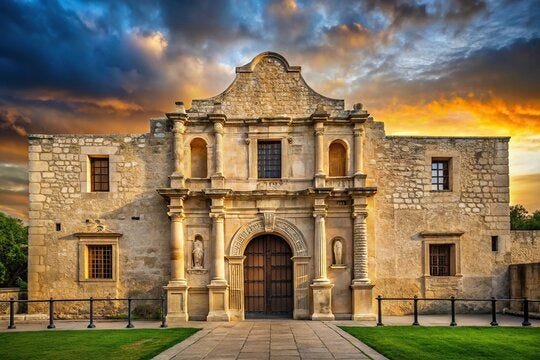 Asymmetrical photorealistic image of the Alamo in Texas