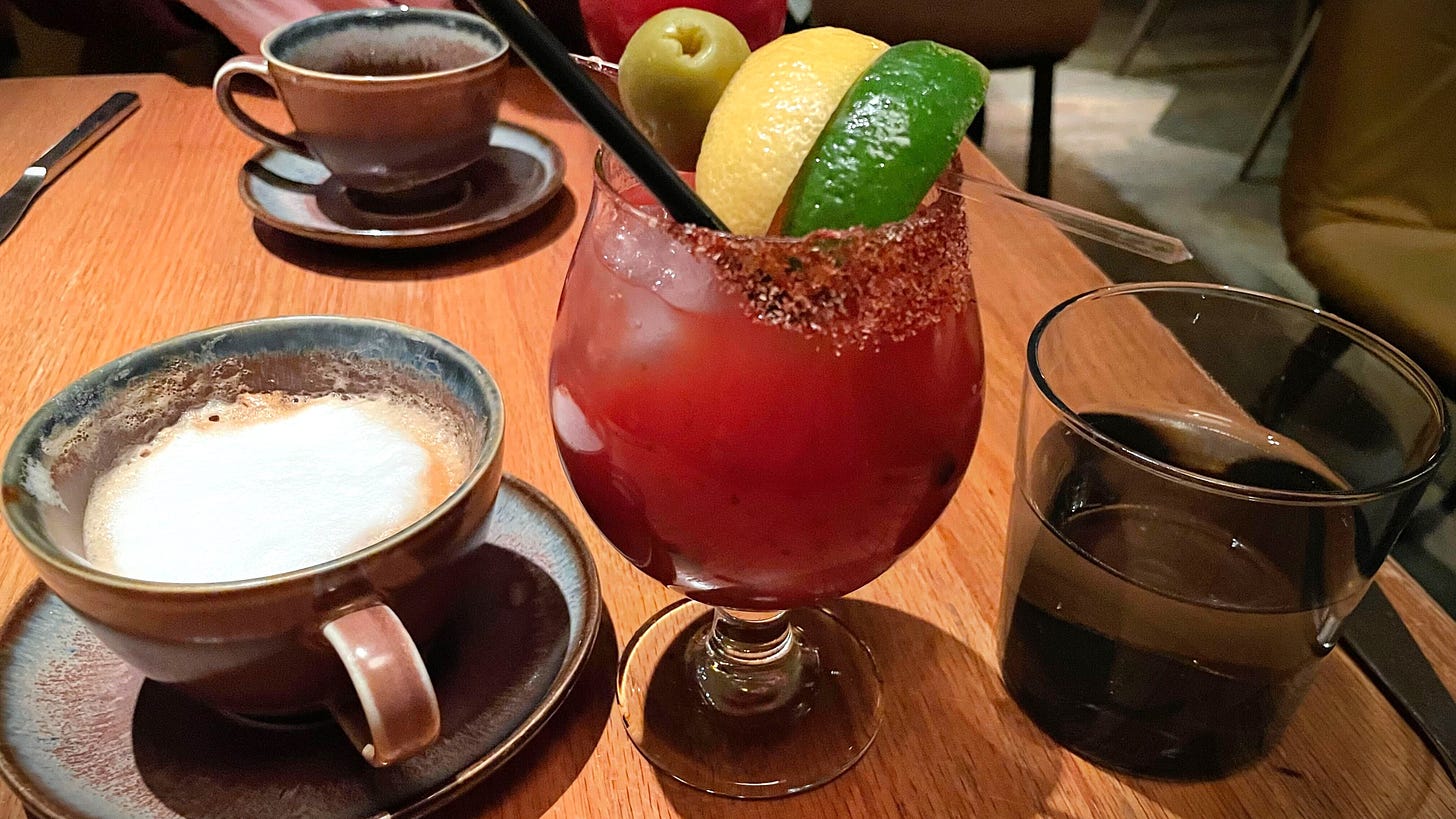 The Brunch Trifecta: a Cappuccino, Bloody Mary and Water at CHICA Las Vegas