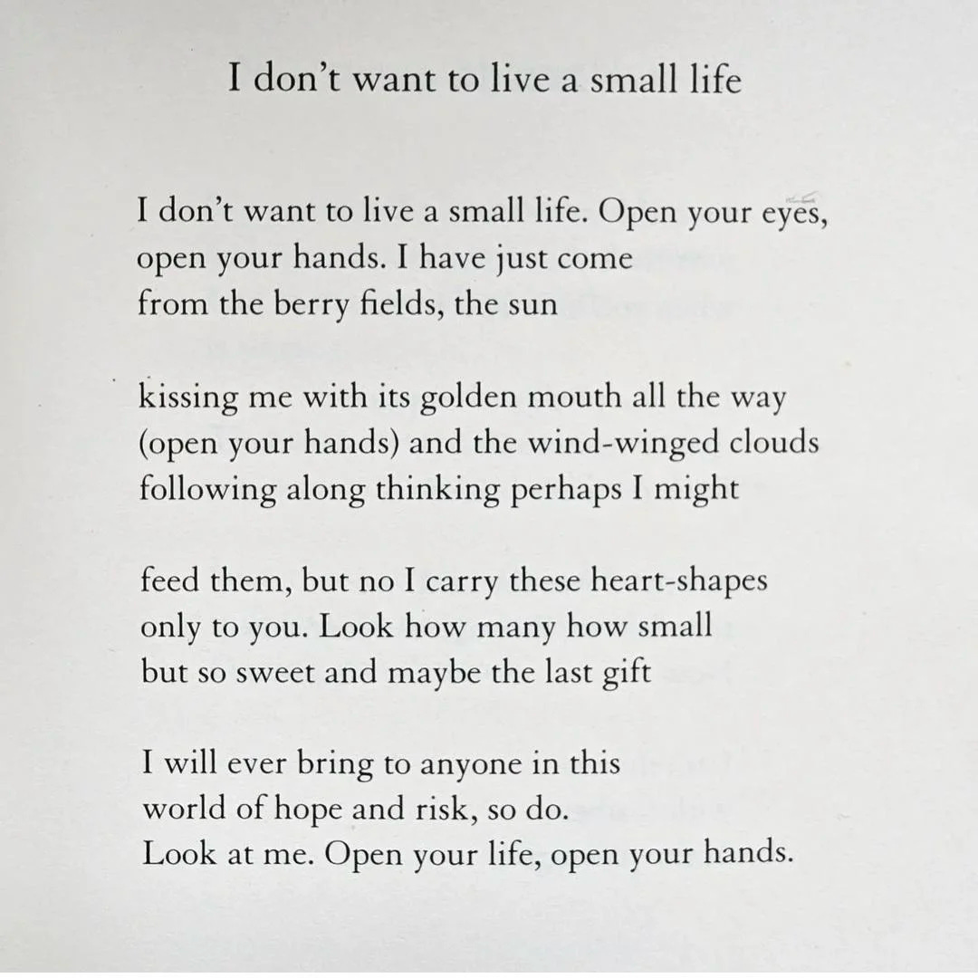 Poem by Mary Oliver: I don't want to live a small life