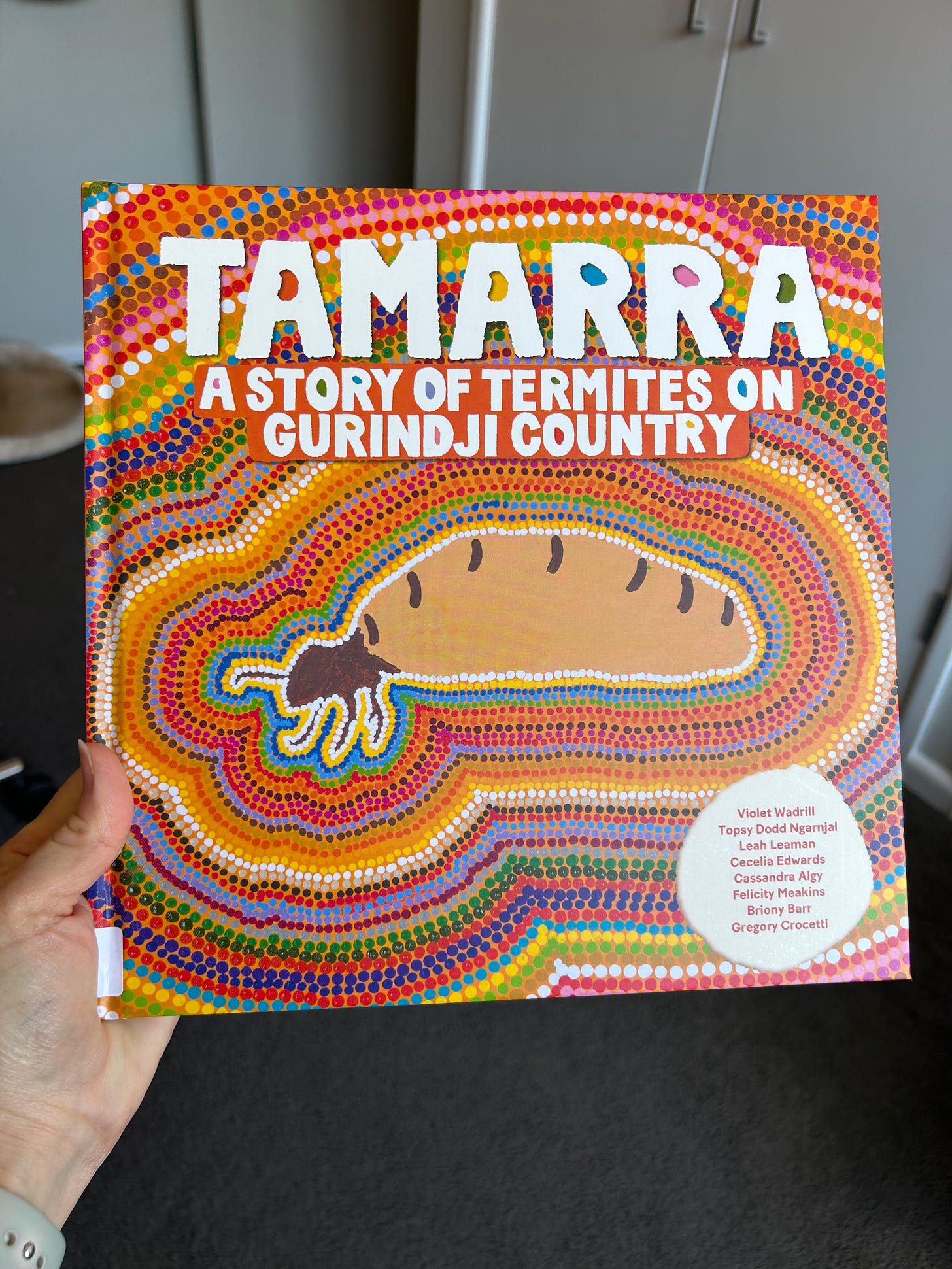 The book Tamarra: A Story of Termites on Gurindji Country colourful cover with Aboriginal dot art.