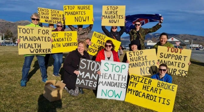 NZ nurses protesting with placards