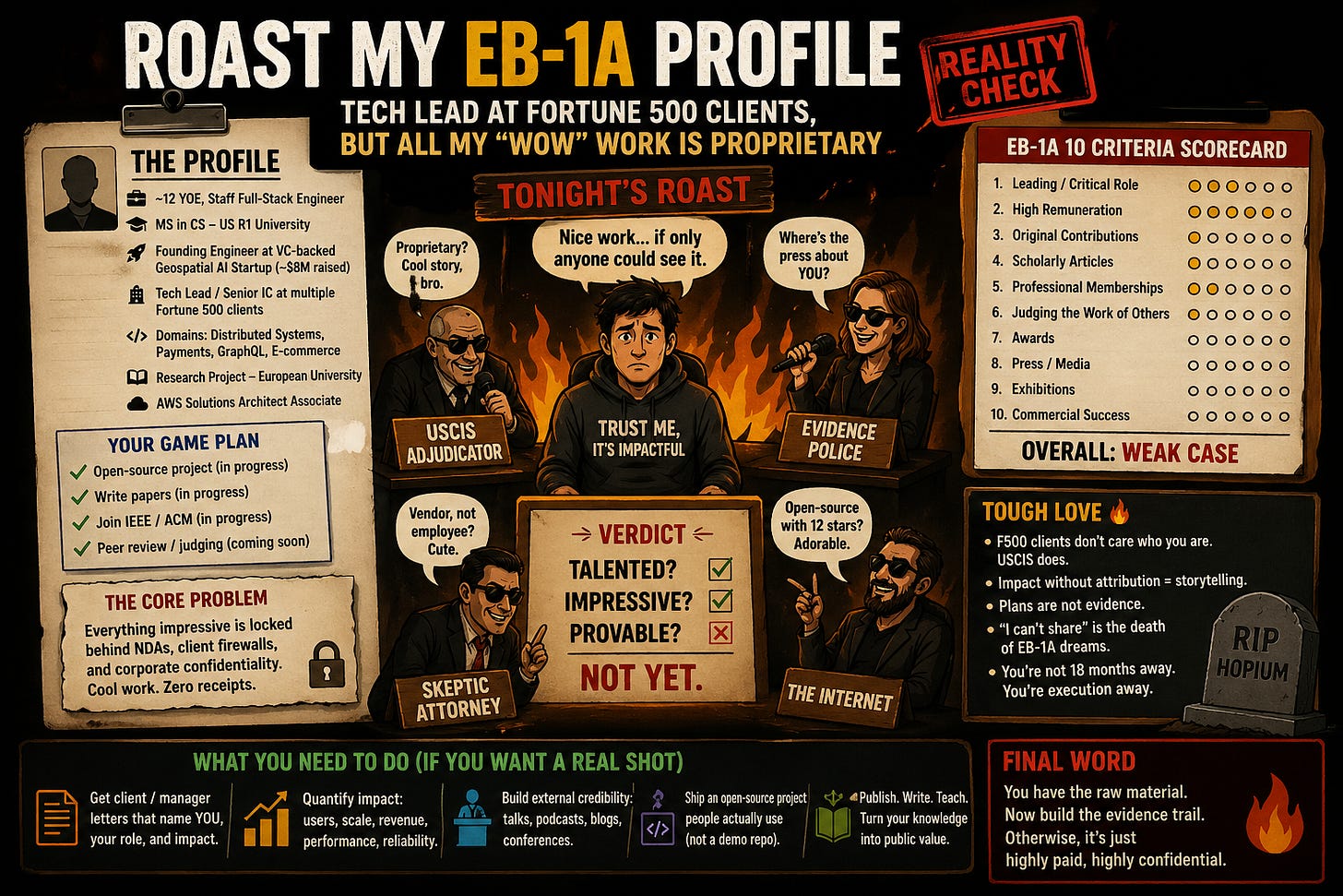 Roast My EB-1A Profile: Tech Lead at Fortune 500 Clients, but All My "Wow" Work Is Proprietary