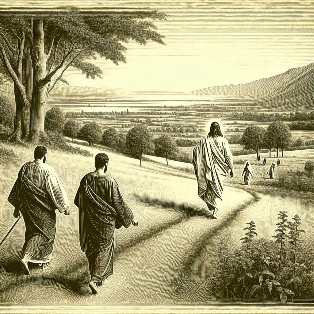 Mark 16:12 - "¶ After that he appeared in another form unto two of them, as they walked, and went into the country."