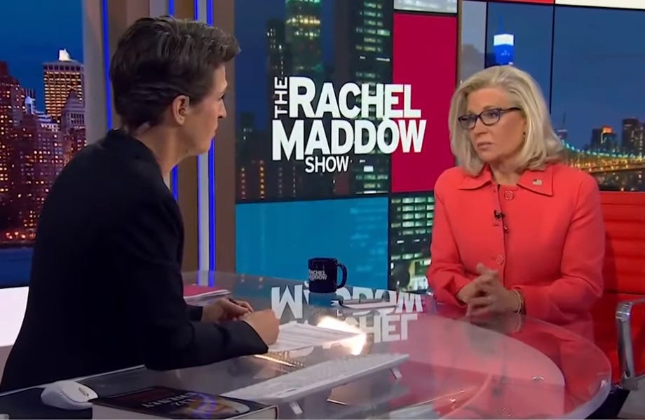 Rachel Maddow interviews Liz Cheney, MSNBC screenshot
