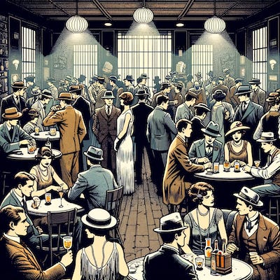 DALL·E 2024-03-28 20.42.52 - A bustling speakeasy during the Prohibition era, filled with a diverse crowd of people. Everyone is dressed in 1920s attire, featuring flapper dresses copy.png