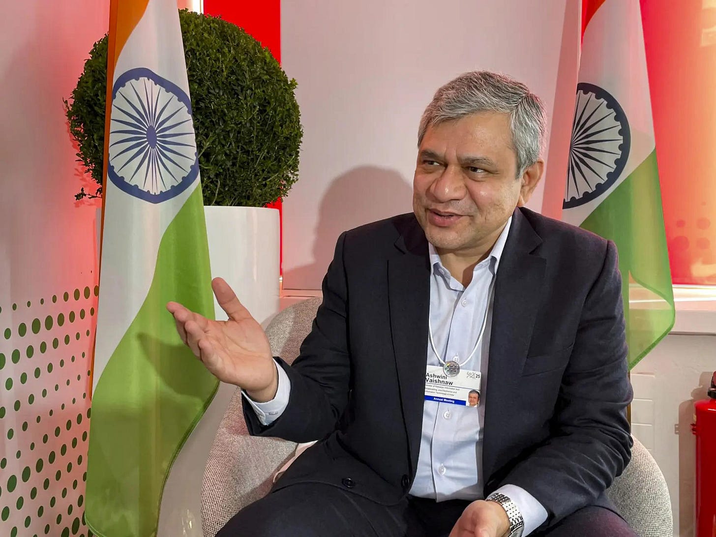 EDS TO GO WITH STORYDavos Union Minister Ashwini Vaishnaw speaks during a