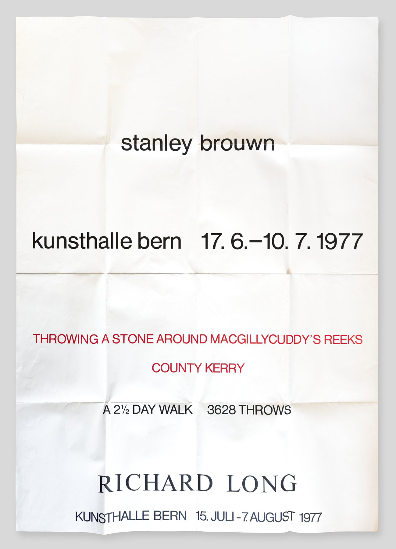 Stanley Brouwn / Richard Long, Kunsthalle Bern, June 17 – July 10, 1977 / July 15 – August 7, 1977 [Studio Bruno Tonini, Gussago (BS)]
