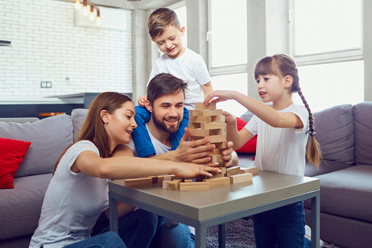 A family playing a game together