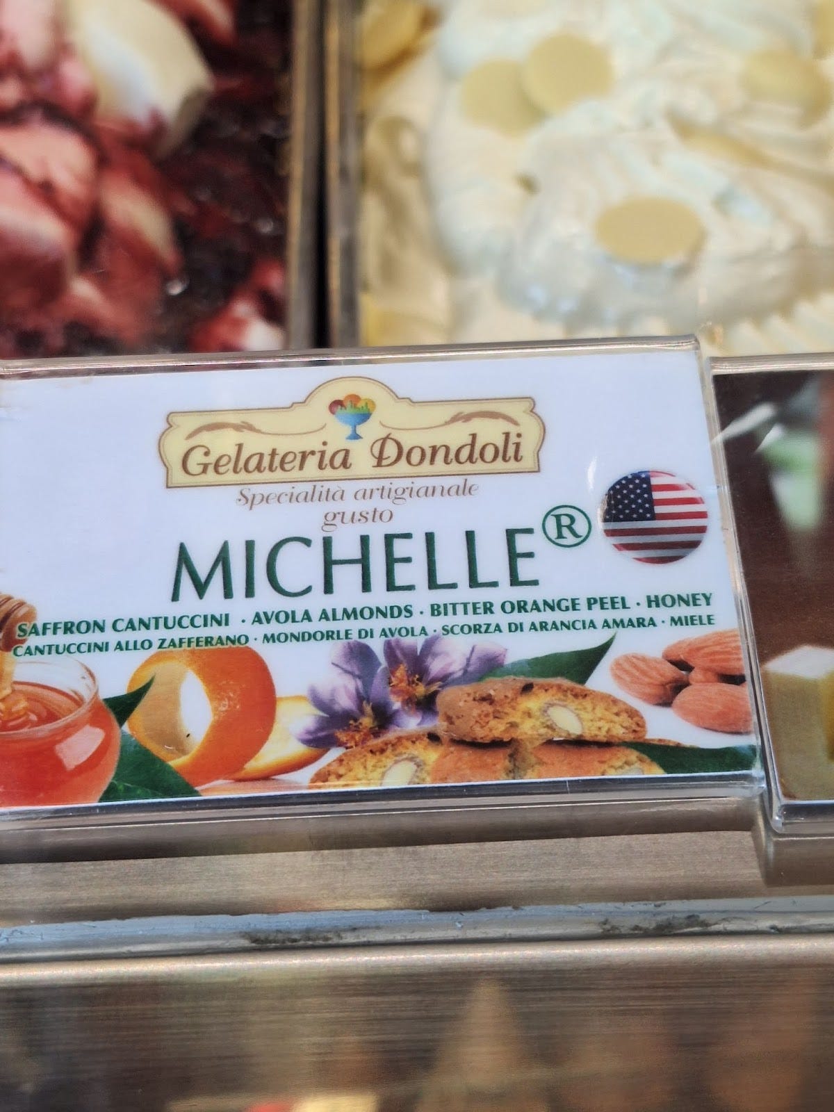 A specialty Gelato flavor named in honor of former First Lady Michelle Obama in 2014 is still being served in Tuscany’s world famous Gelateria Dondoli. (Photo Diana B. Carlin)