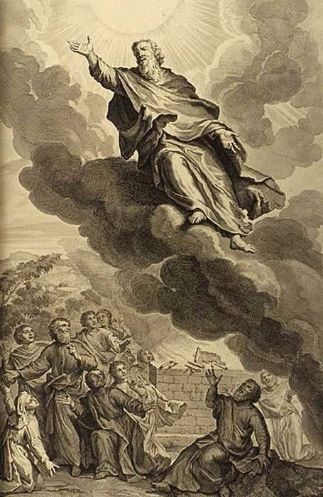 Genesis 5:24: "And Enoch walked with God: and he was not; for God took him." (KJV) illustration from the 1728 ‘Figures de la Bible’; illustrated by Gerard Hoet (1648–1733) and others and published by P. de Hondt in The Hague; image courtesy Bizzell Bible Collection, University of Oklahoma Libraries. (Public Domain) Genesis 5:24: "And Enoch walked with God: and he was not; for God took him." (KJV) illustration from the 1728 ‘Figures de la Bible’; illustrated by Gerard Hoet (1648–1733) and others and published by P. de Hondt in The Hague; image courtesy Bizzell Bible Collection, University of Oklahoma Libraries. (Public Domain)