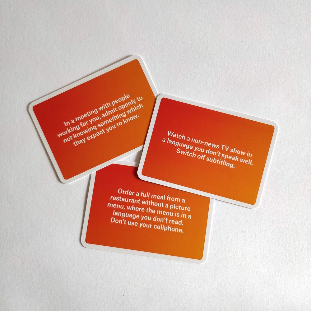 3 of the 53 idk prompt cards.
