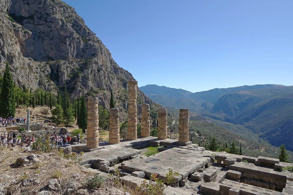 The temple of Apollo at Delphi is similarly situated to the fictional Glome, where "Till We Have Faces" takes place. (<a href="https://commons.wikimedia.org/wiki/User:Berthold_Werner">Berthold Werner</a>/<a href="https://creativecommons.org/licenses/by-sa/3.0/deed.en">CC BY-SA 3.0</a>) The temple of Apollo at Delphi is similarly situated to the fictional Glome, where "Till We Have Faces" takes place. (<a href="https://commons.wikimedia.org/wiki/User:Berthold_Werner">Berthold Werner</a>/<a href="https://creativecommons.org/licenses/by-sa/3.0/deed.en">CC BY-SA 3.0</a>)