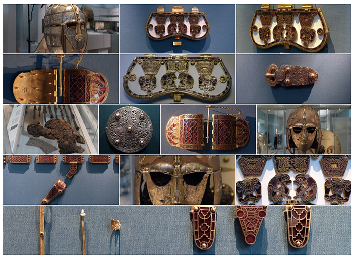 Numerous photographs of gold-and-garnet inlaid weaponry and dress accessories, both original and reconstructions.