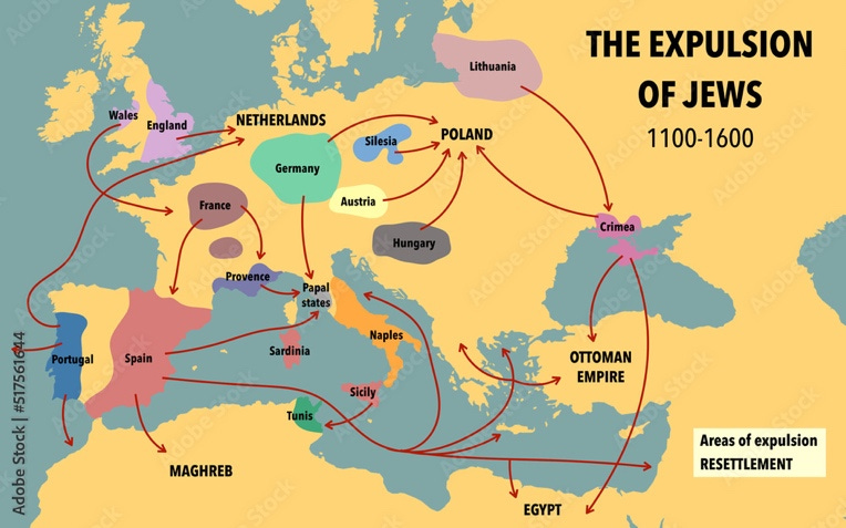 Map showing the expulsion of Jews and their resettlement ...