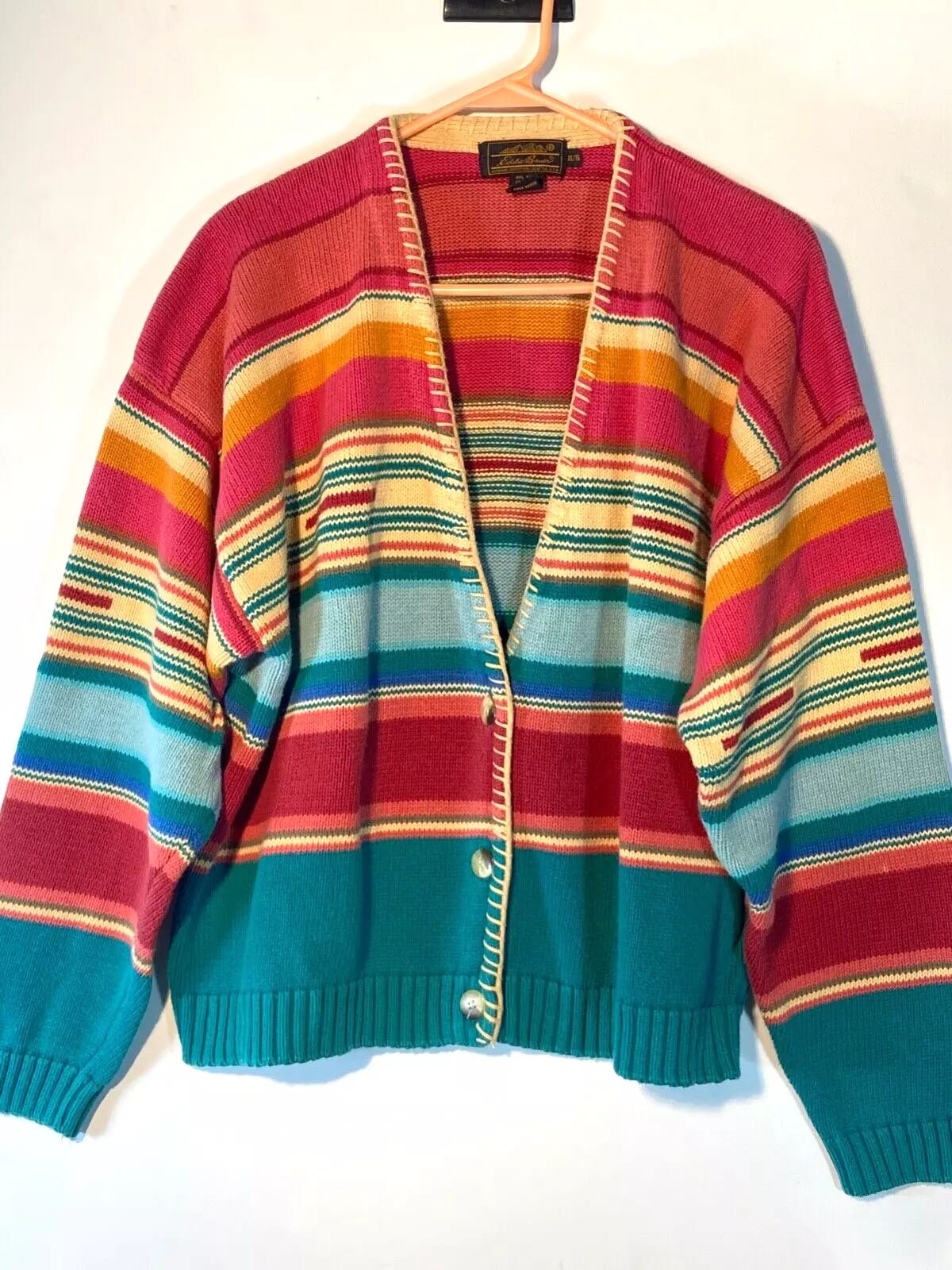 Vintage Eddie Bauer Cotton Cardigan Multicolor Southwest Style Women's XL Tall - Picture 1 of 6