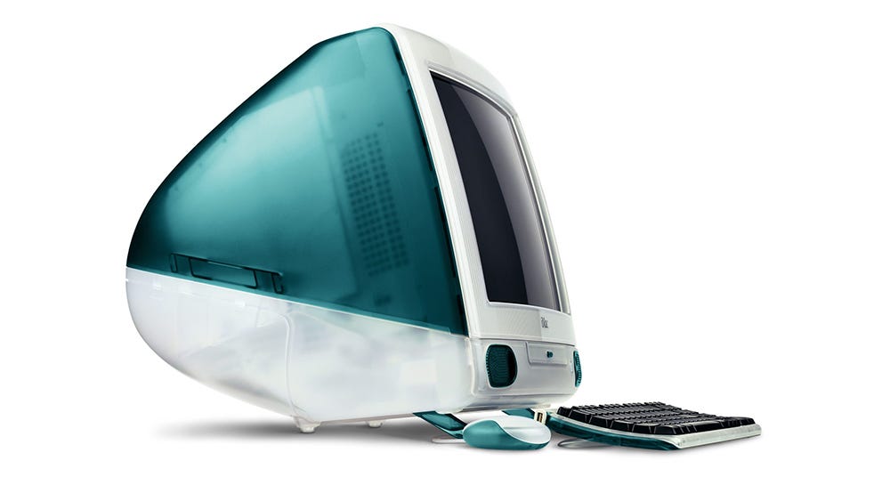The original Bondi blue iMac on a white background