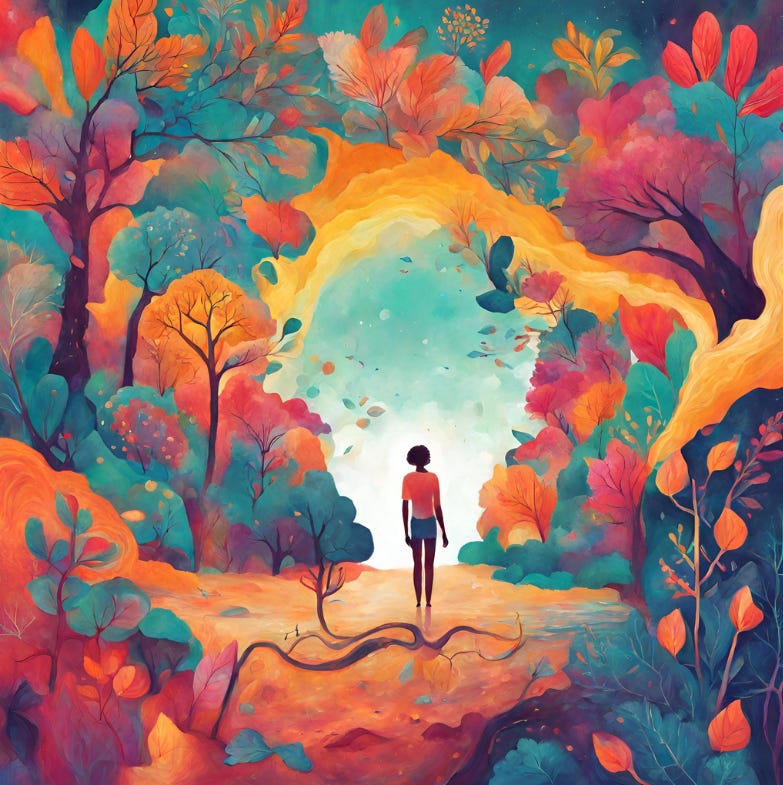 hopeful, colorful image of a person connecting with nature