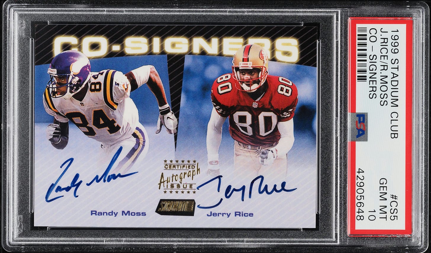 1999 Stadium Club Co-Signers Jerry Rice & Randy Moss AUTO #CS5 PSA 10 GEM MINT - Front