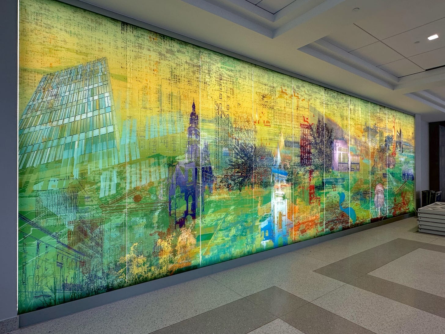 "Watermarks" by Shuli Sadé in Huntsville's new City Hall building. Photos by PublicArtArchive.org