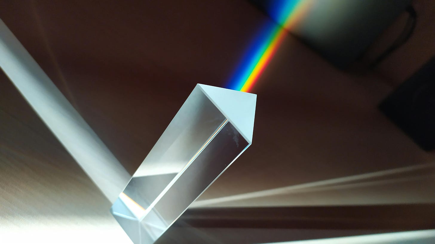Picture of crystal prism with refracted light