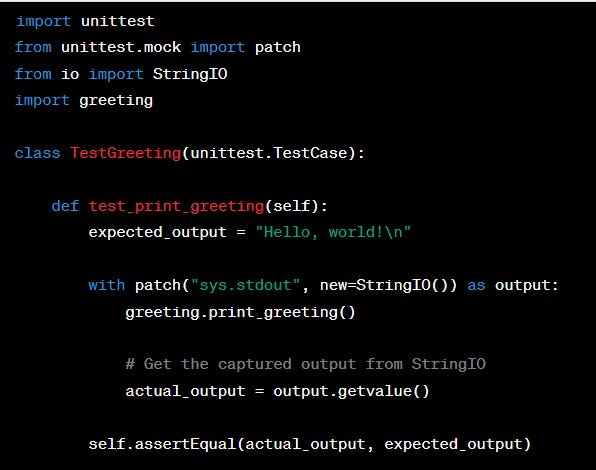 capture the output of the print_greeting() function without actually displaying it on the console. This way, you can test the behavior of the function in isolation.