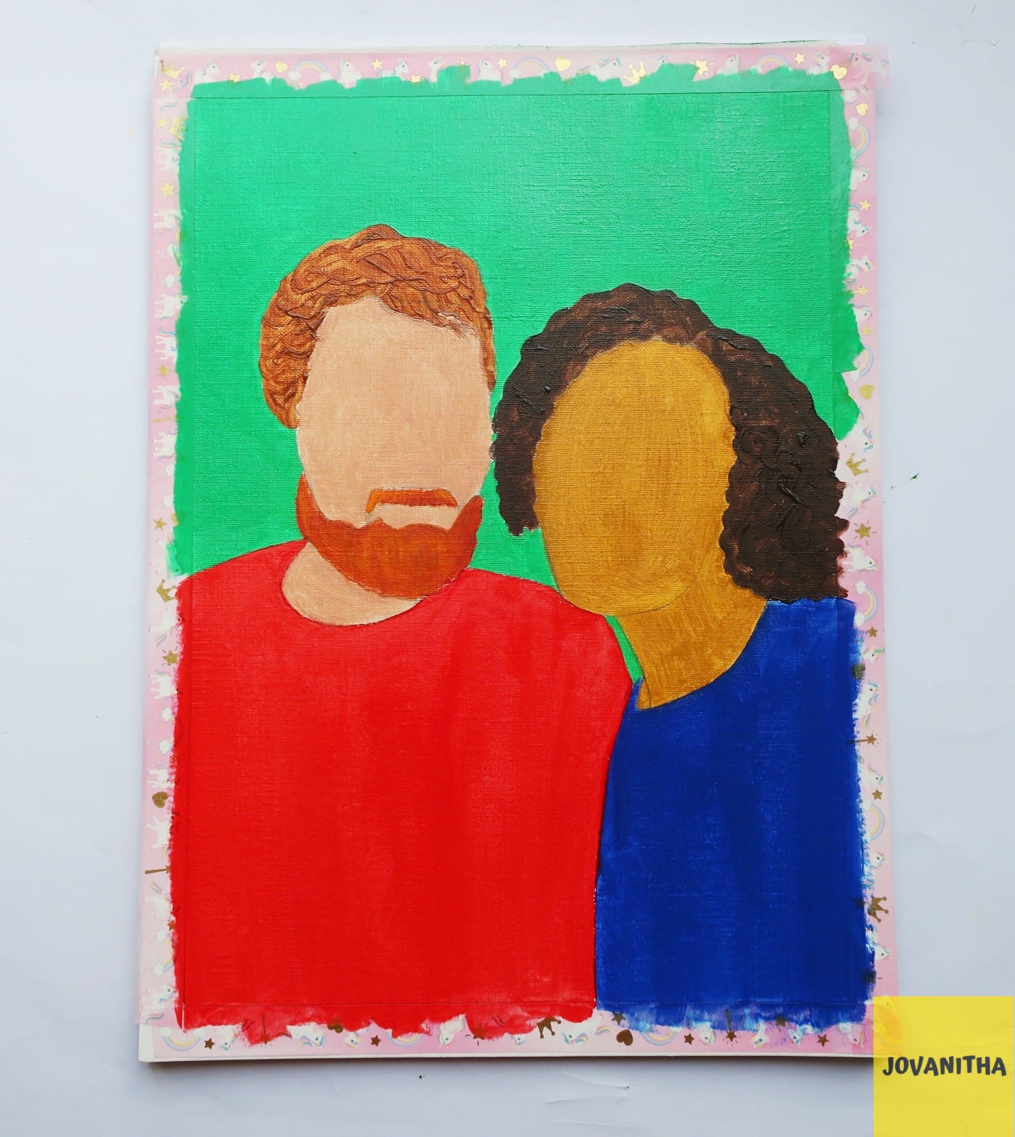An oil painting of a couple faceless portrait