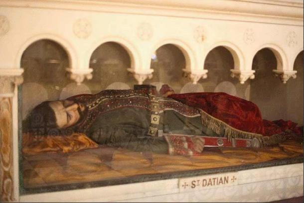Wax effigy of St. Datian at the Church of the Most Holy Redeemer in New York. 