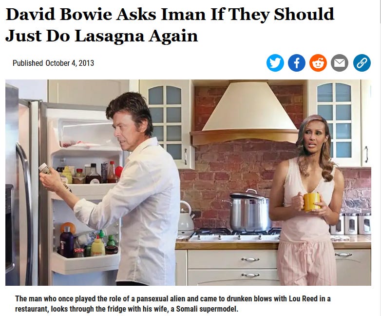 David Bowie Asks Iman If They Should Just Do Lasagna Again