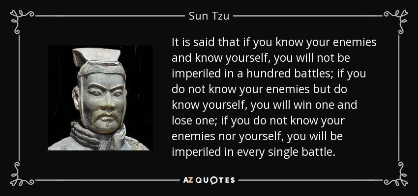 Sun Tzu quote: It is said that if you know your enemies and...