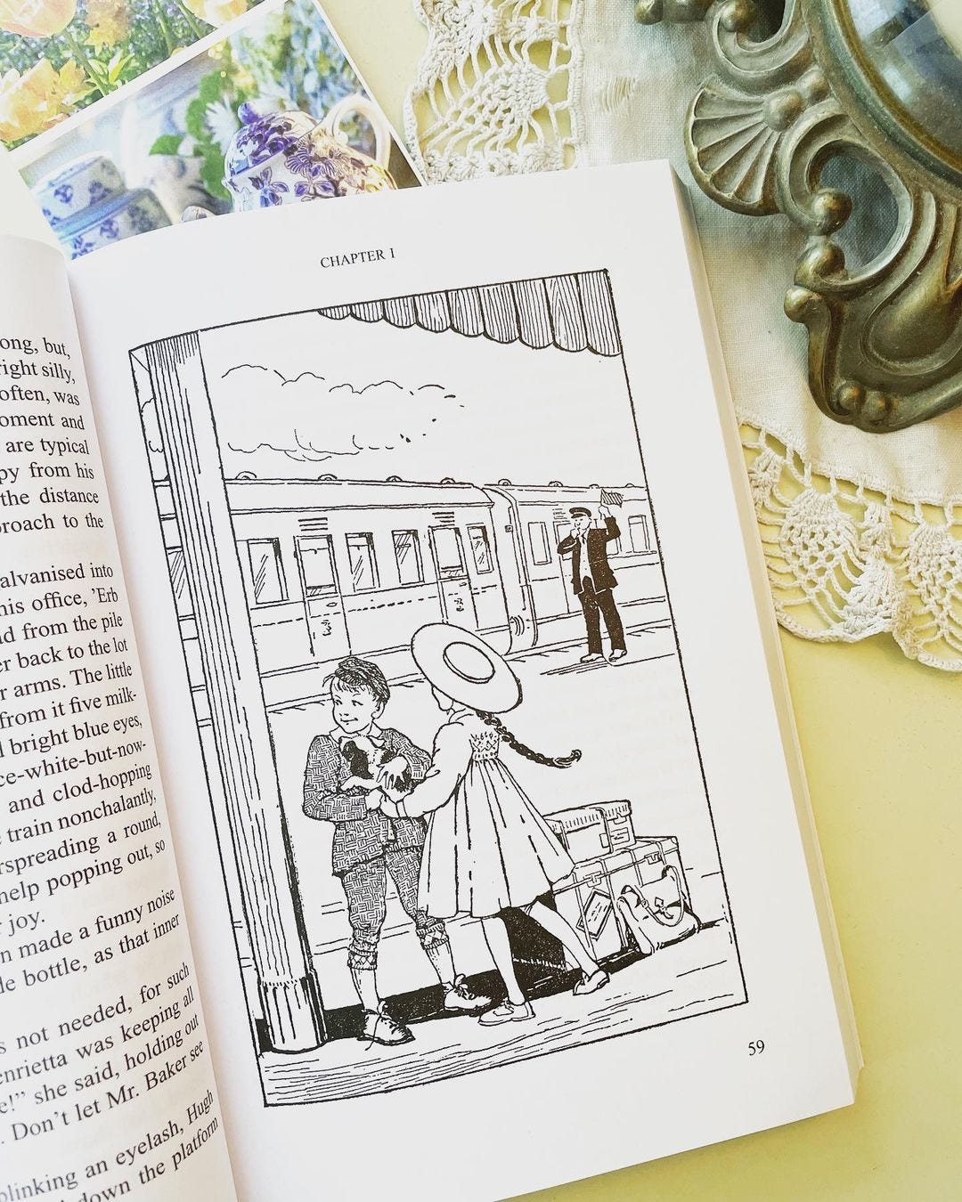 An illustration of Henrietta picking up Hugh Anthony at the railway station in the Girls Gone By Publishers 2013 edition.