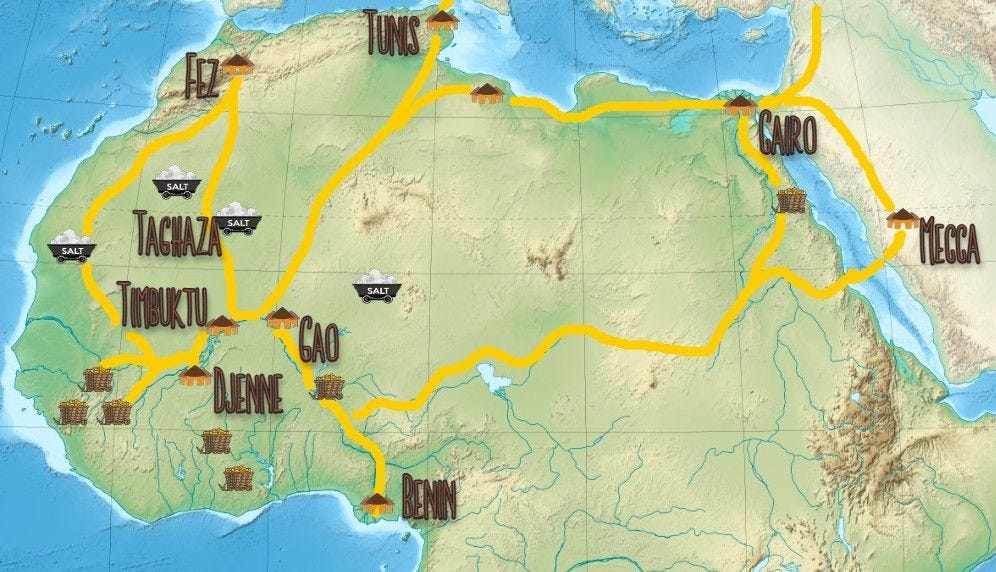 Map of the Trans Saharan Gold Salt Trade Routes