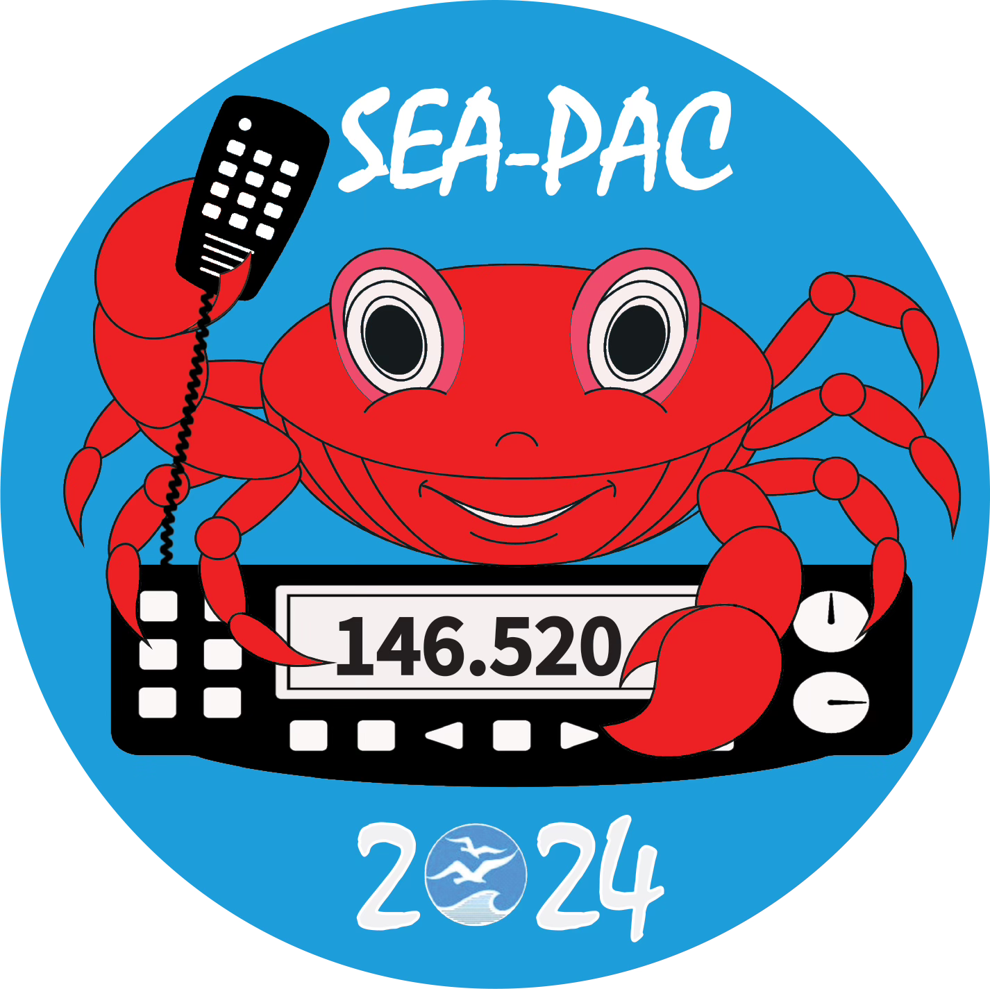 SEA-PAC 2024 logo - crab and radio