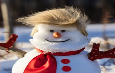 A snowman in the likeness of Donald Trump