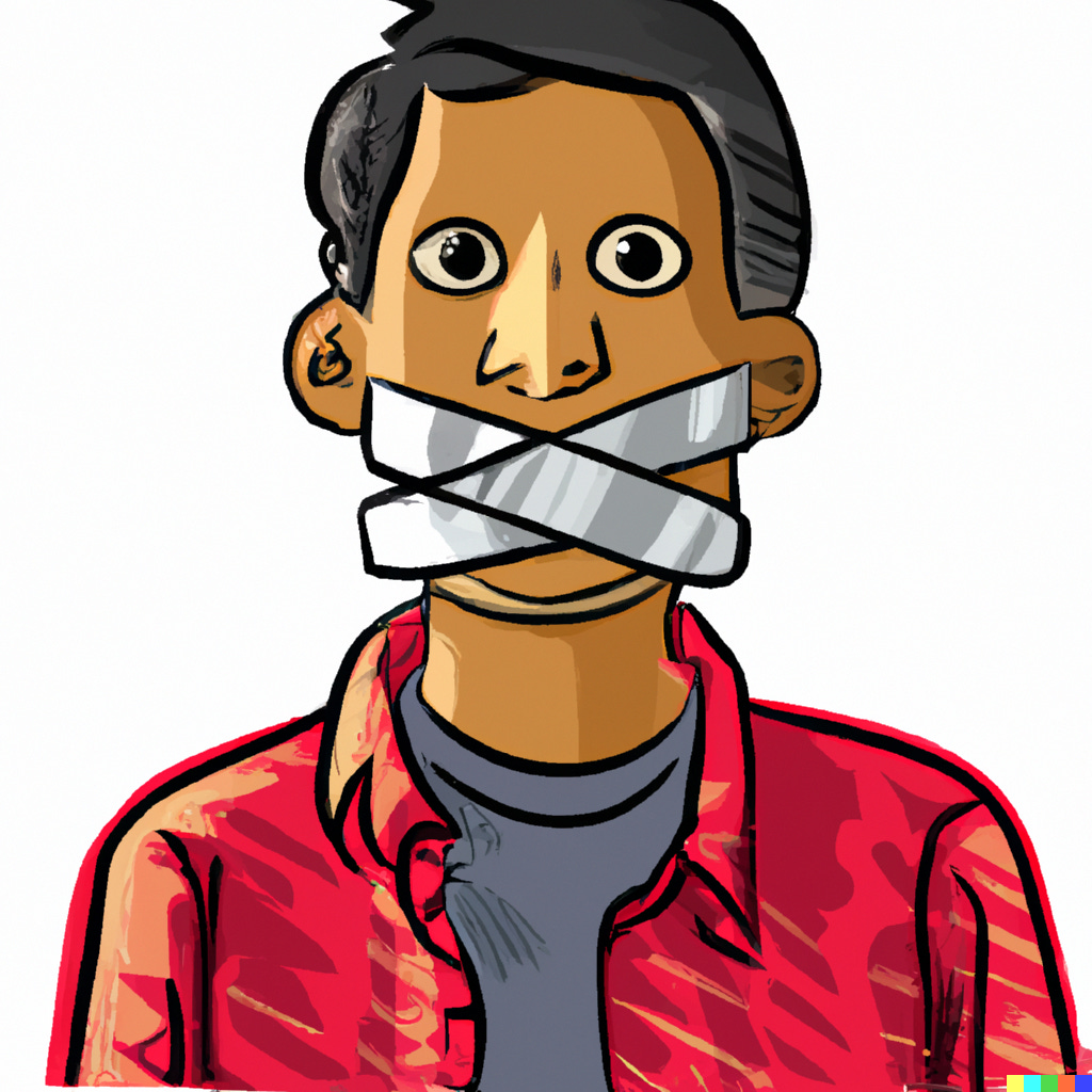 “teenager with duct tape over their mouth, cartoon style” / DALL-E