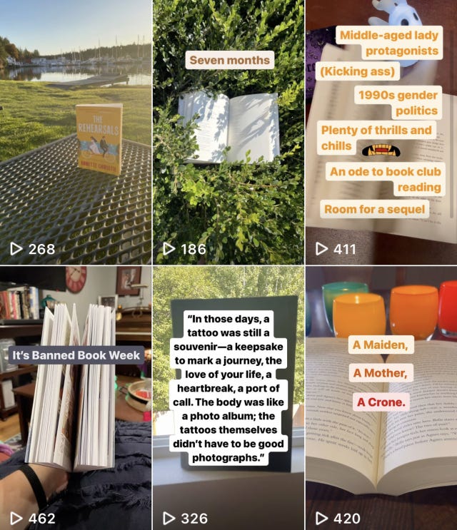 A grid of recent instagram reel thumbnails