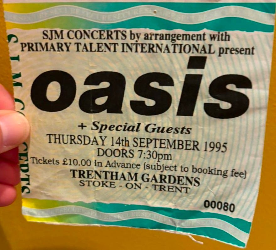 A ticket to see Oasis at Trentham Gardens from 14th September 1995 A ticket to see Oasis at Trentham Gardens from 14th September 1995