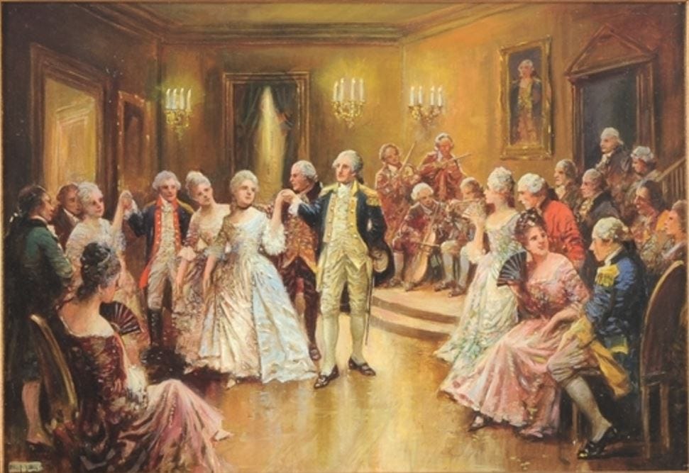 George Washington dancing the minuet with Nellie Curtis, by Edward Percy Moran 