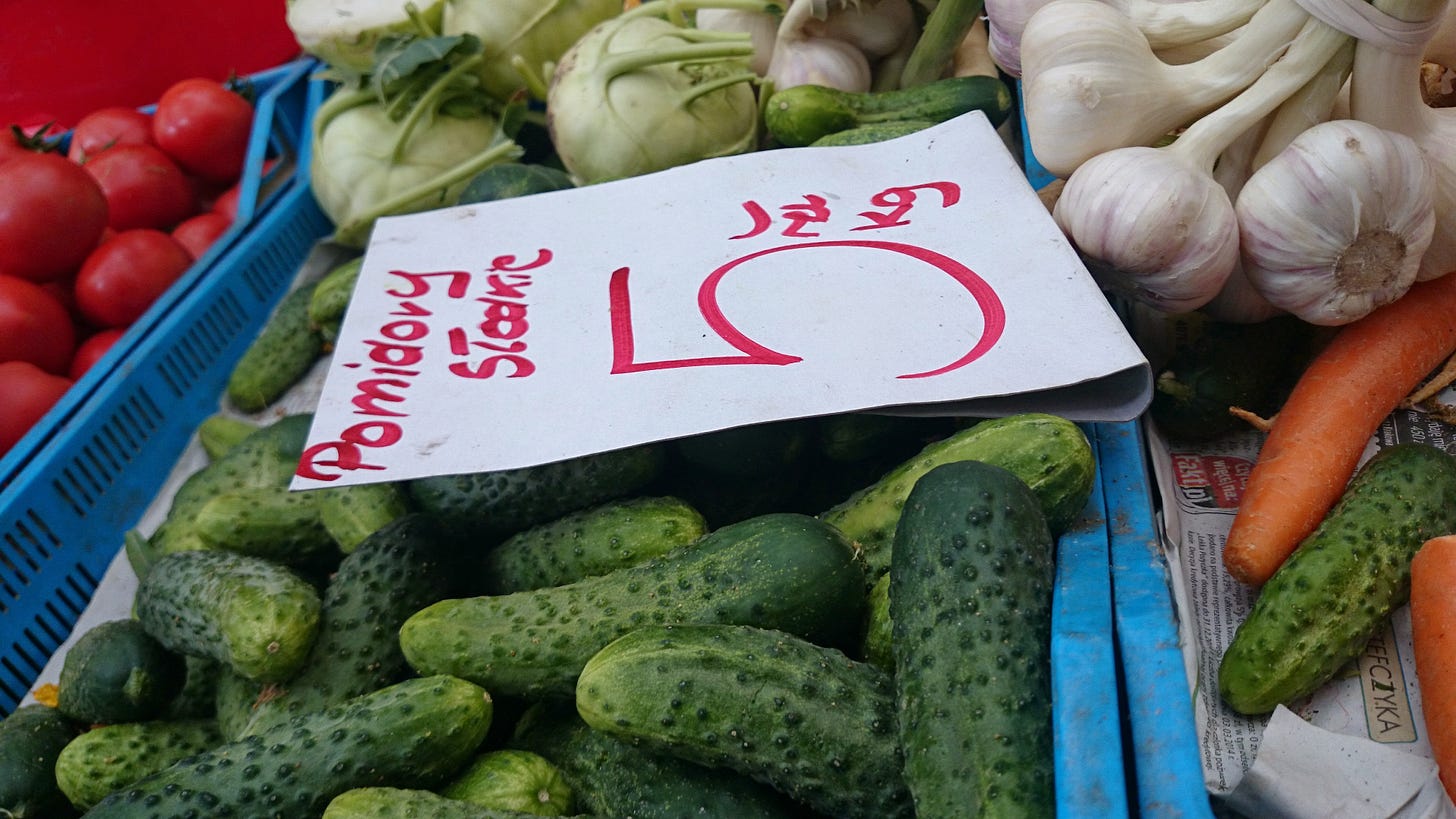 Pickling cucumbers at a market in Krakow