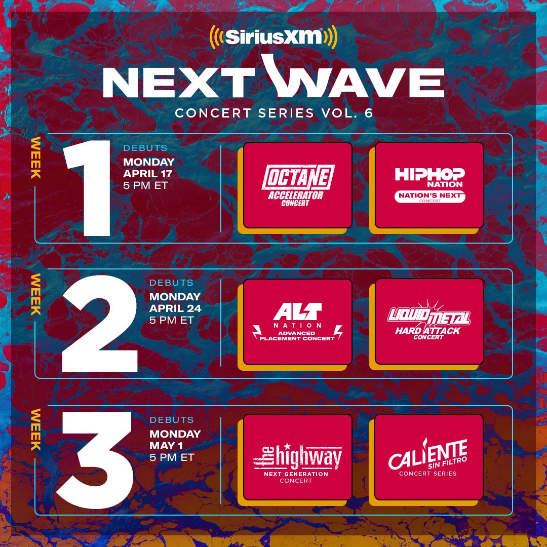 SiriusXM Next Wave Concert Series Vol 6 Schedule