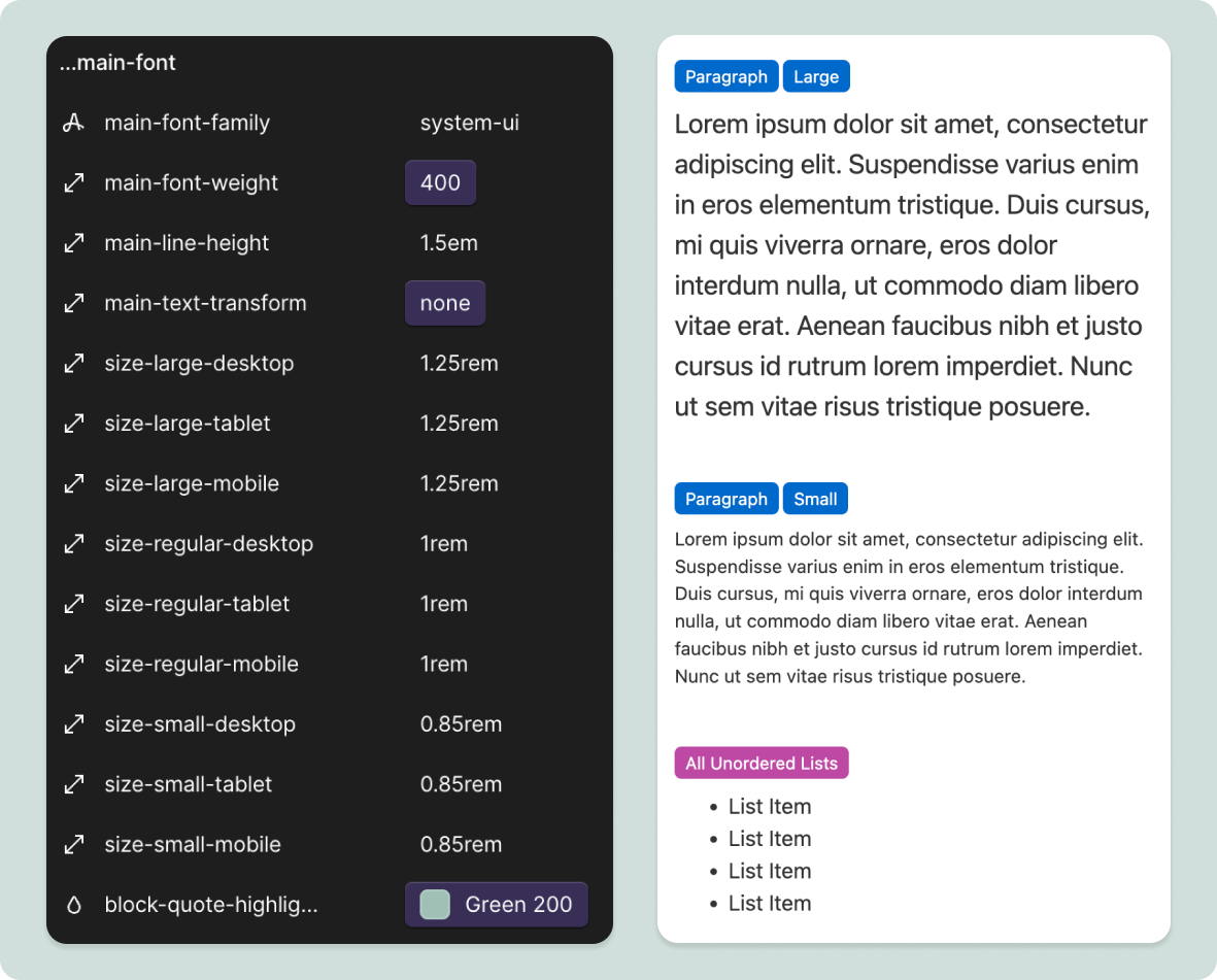 Font settings in the Variables-Based Design System