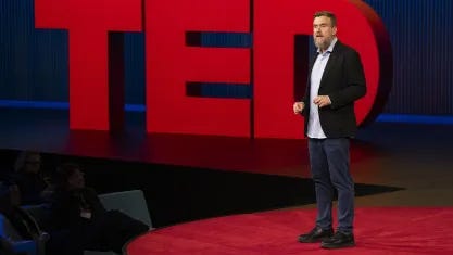 Greg Lukianoff delivering his TED Talk on April 9, 2025