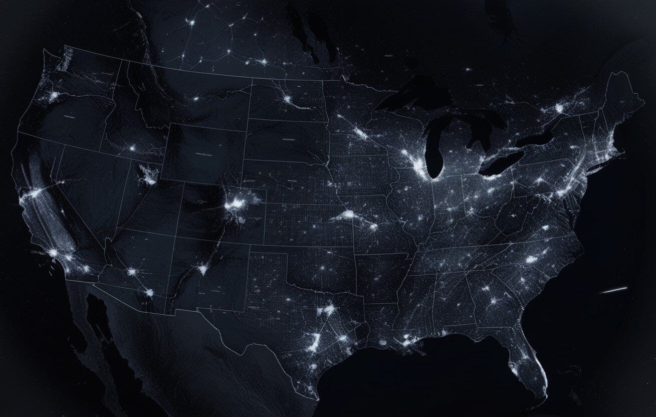 satellite image of US at night (AI rendered)