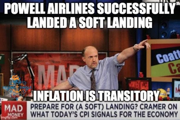 Meme of Jim Cramer declaring Jerome Powell has completed a soft landing.