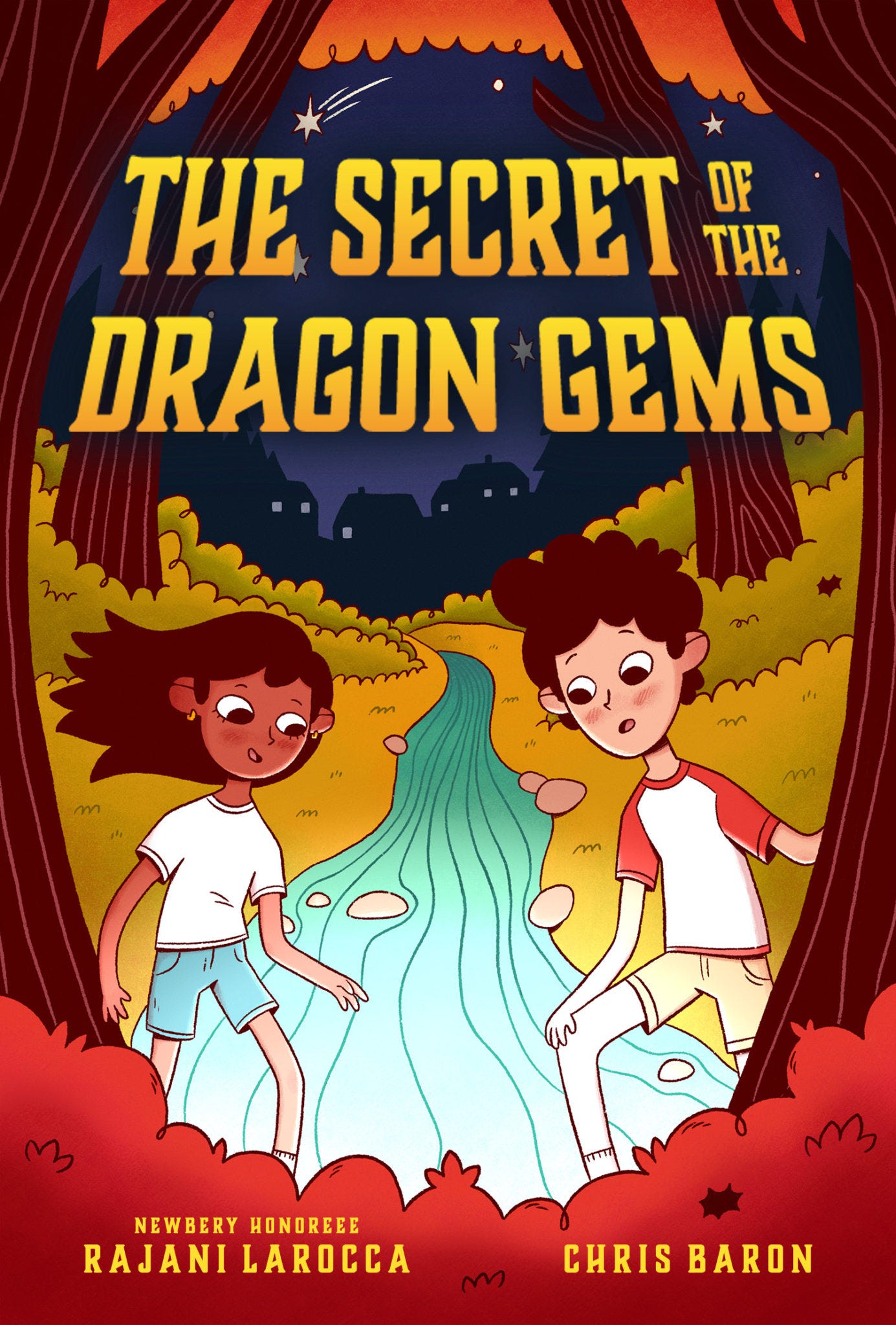 The cover of Secret of the Dragon Gems is illustrated, showing an Indian girl and a white boy looking at strange rocks by a glowing creek.