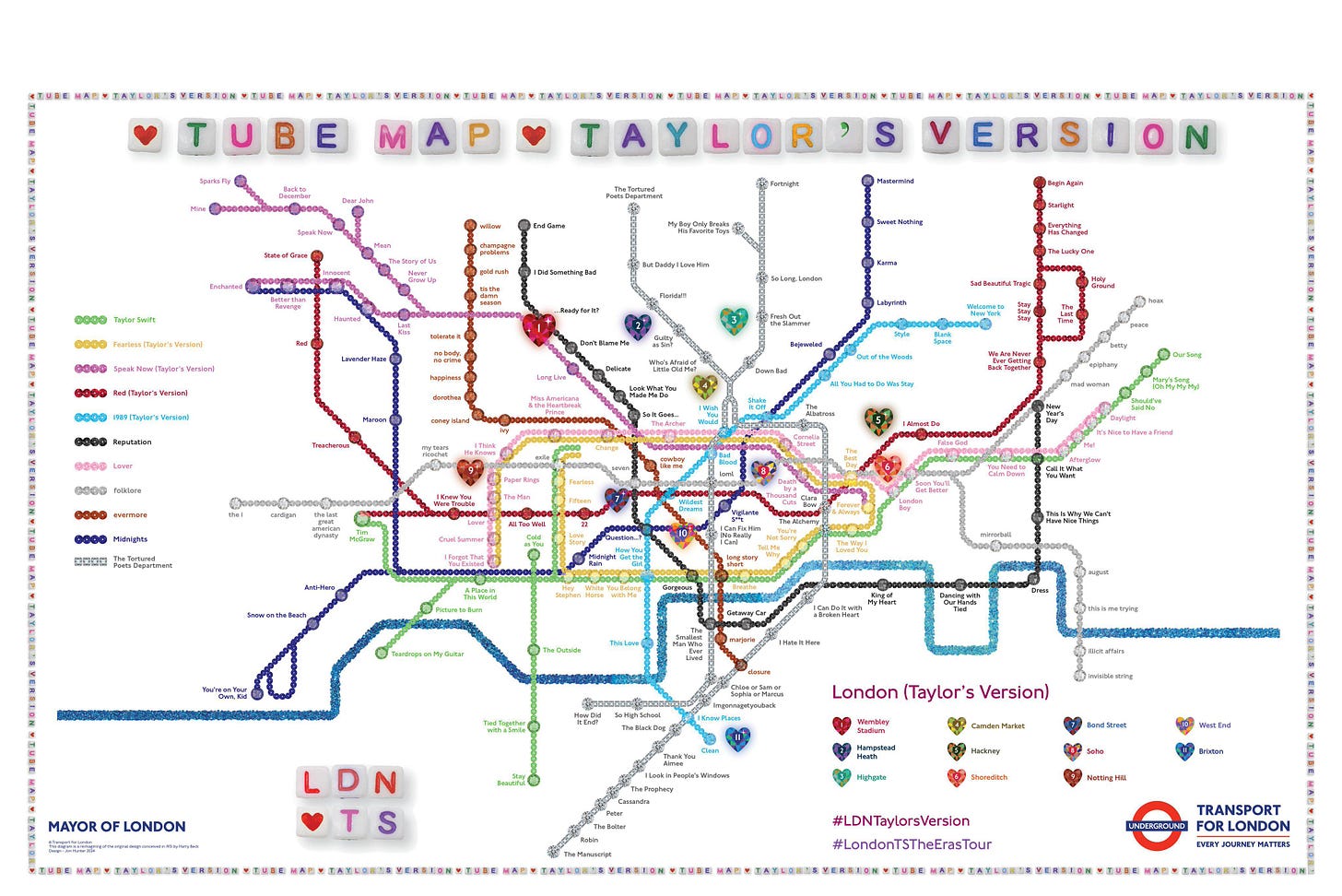 r/TaylorSwift - O Transporte de Londres refez seu mapa do metrô como 'Versão de Taylor'