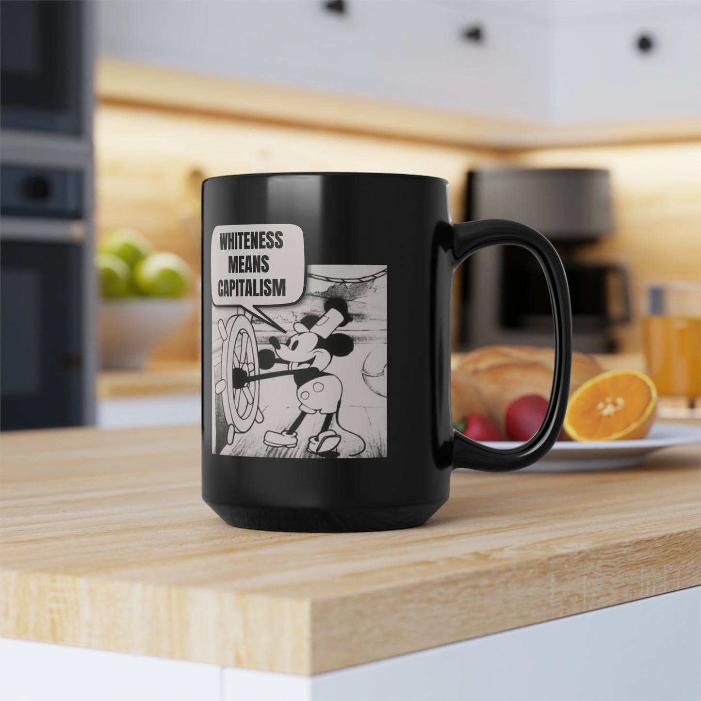 LIMITED EDITION: Mickey Reminds Us Whiteness Means Capitalism Black Mug, 15oz