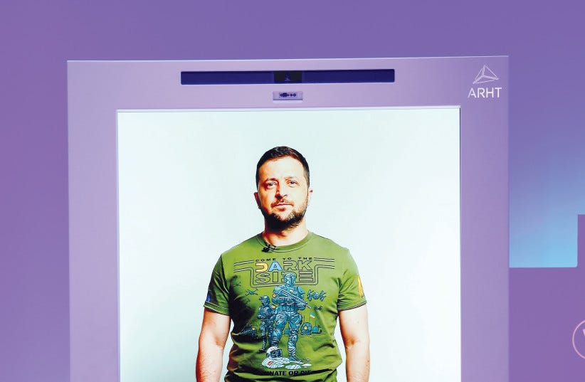  UKRAINIAN PRESIDENT Volodymyr Zelensky delivers a speech in a 3D hologram projection, at the Viva Technology conference dedicated to innovation and start-ups at Porte de Versailles exhibition center in Paris on June 16, 2022. (credit: BENOIT TESSIER/REUTERS)